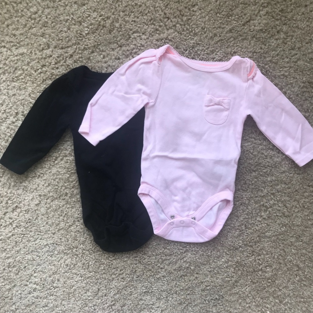 Pink and Black Basic Long Sleeve Onesies